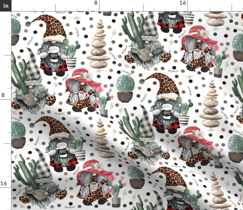 Garden gnome illustration fabric boho gnomes gardening  etsy