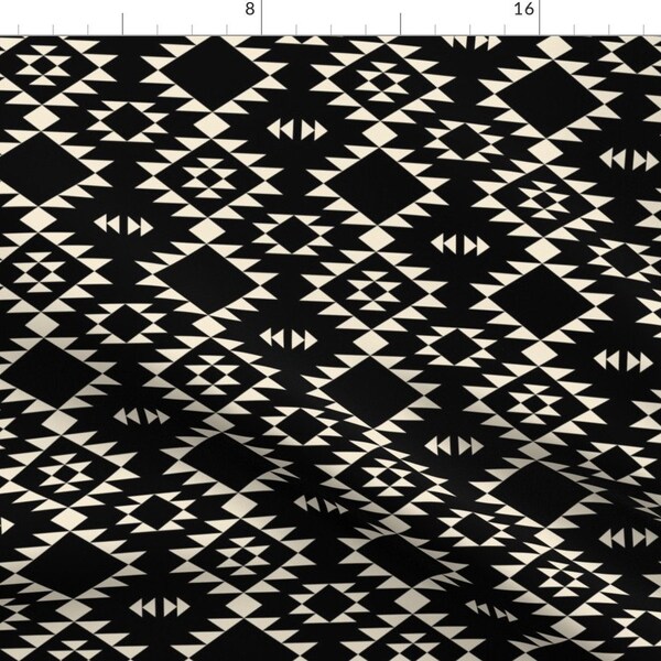 Black and Off White Tribal Fabric - Black Off White By Kimsa - Southwestern Modern Tribal Cotton Fabric By The Yard With Spoonflower