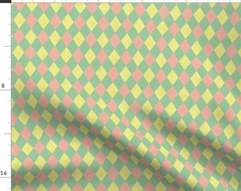 Pastel Harlequin Fabric - Harlequin- Mint By Mintgreensewingmachine - Pink Yellow Green Harlequin Cotton Fabric By The Yard With Spoonflower