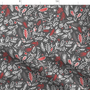 Winter Floral Gray Pattern Winter Pattern Fabric - Winter Flora By Leticia Plate - Winter Cotton Fabric By The Yard With Spoonflower