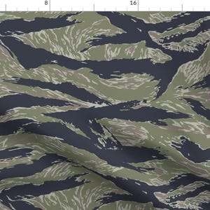 Camouflage Fabric - Silver Tiger Stripe Camo By Ricraynor - Camouflage Navy Green Gray Stripe Cotton Fabric By The Yard With Spoonflower