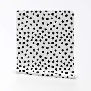 Black And White Wallpaper - Spots Black And White By Charlottewinter - Custom Printed Removable Self Adhesive Wallpaper Roll by Spoonflower