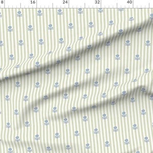 Cottage Fabric - Preppy Floral Stripe by teri_the_butter - Flowers Stripes Green And Blue Hydrangea Fabric by the Yard by Spoonflower image 2