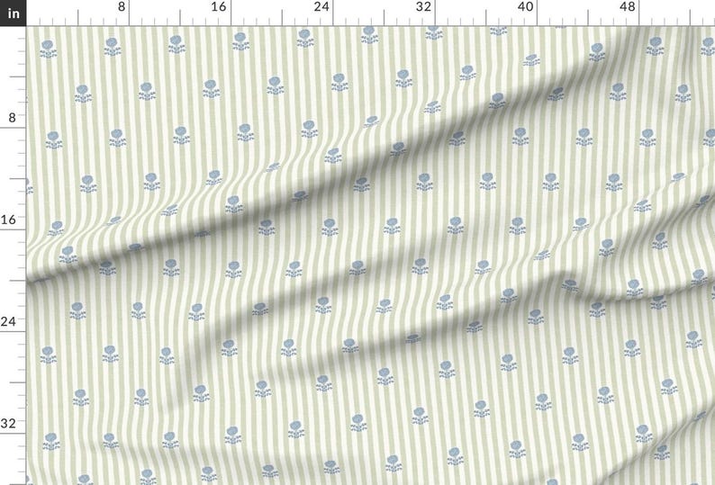 Cottage Fabric - Preppy Floral Stripe by teri_the_butter - Flowers Stripes Green And Blue Hydrangea Fabric by the Yard by Spoonflower image 2