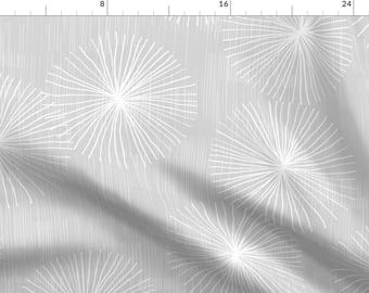 Dandelion Fabric - Dandelion Light Grey By Friztin - Dandelion White Grey Floral Modern Geometric Cotton Fabric By The Yard With Spoonflower