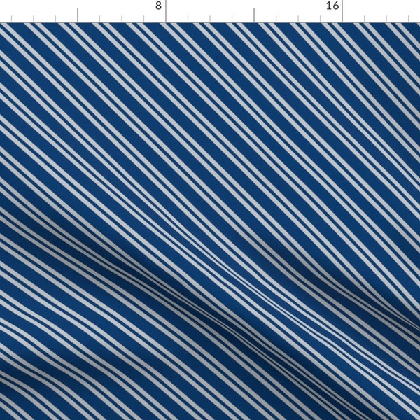Blue Fabric - Diagonal Double Stripes  by designedbygeeks -  Grey Gray Stripes Navy House Magic Diagonal Fabric by the Yard by Spoonflower
