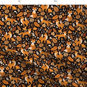 Woodland Fabric - Autumn Foxes Small by latheandquill -  Whimsical Fall Fox Autumn Leaves Acorn Foliage Fabric by the Yard by Spoonflower