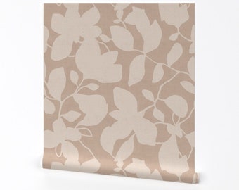 Minimal Magnolia Wallpaper - Earth Tone Magnolia by lolahstudio - Blush Sand Beige Removable Peel and Stick Wallpaper by Spoonflower