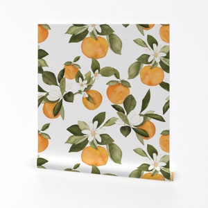 Oranges Wallpaper - Orange Blossom by mintpeony - Summer Botanical Fruit Citrus Floral  Removable Peel and Stick Wallpaper by Spoonflower