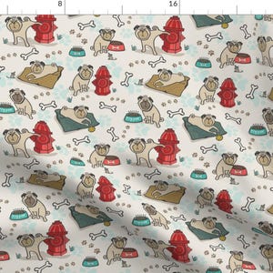 Pug Fabric - Pugs - Dog Or Hydrant Day By Teresamagnuson - Pug Pet Dog Hydrant Bones Puppy Cotton Fabric By The Yard With Spoonflower