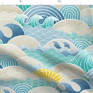 Ocean Fabric - Sun And Sea Large by patricia_lima -  Beach Waves Water Summer Nautical Surfing Blue Sun Fabric by the Yard by Spoonflower