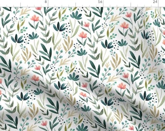 Watercolor Floral Fabric - Audrey Floral  by bluebirdcoop - Garden Flower Floral Leaves Botanical Abstract Fabric by the Yard by Spoonflower