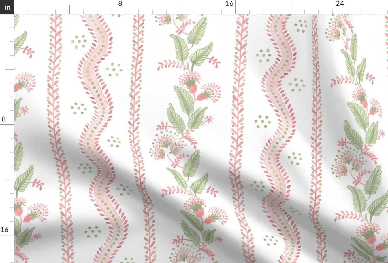 Pink Preppy Apparel Fabric - Alexis With Spring Green by danika_herrick - Floral Stripe Grandmillennial Clothing Fabric by Spoonflower