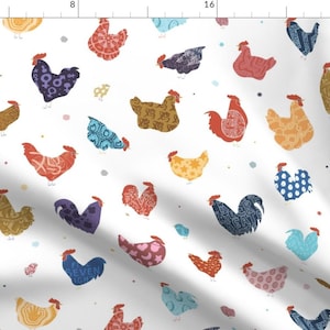 Year Of The Rooster Fabric - Year Of The Rooster - Roosters By Lunova Labs - Roosters Chickens Cotton Fabric By The Yard With Spoonflower