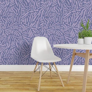 Carta da parati adesiva con motivo a onde color lavanda - Viola astratto moderno e fantasioso - Decorazione murale rimovibile - Linee astratte di louisemargaret