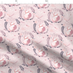 Pink Fox Fabric - Fox In A Wreath By Innamoreva - Woodland Fox on Pink Modern Nursery Decor Cotton Fabric By The Yard With Spoonflower