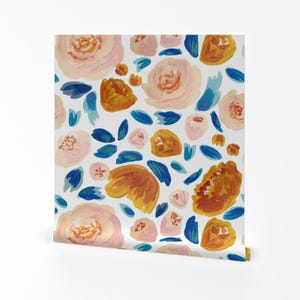 Watercolor Floral Wallpaper - Golden Blossom by Indy Bloom Design - Custom Printed Removable Self Adhesive Wallpaper Roll by Spoonflower