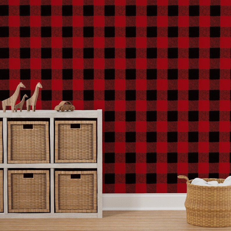 Buffalo Check Wallpaper Red Black Flannel by Etsy