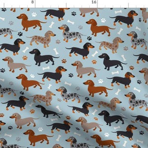 Dachshund Fabric - Dachshund Dogs Blue By Jannasalak - Dachshund Sky Blue Cute Animals Rescue Pet Cotton Fabric By The Yard With Spoonflower