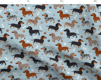 Dachshund Fabric - Dachshund Dogs Blue By Jannasalak - Dachshund Sky Blue Cute Animals Rescue Pet Cotton Fabric By The Yard With Spoonflower