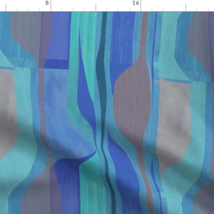 Abstract Fabric - Midcentury Plateau By Wren Leyland - Cobalt Blue Cyan Gray Vertical Modern Cotton Fabric By The Yard With Spoonflower