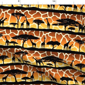 Giraffe Safari Fabric - Giraffe Sunset Safari Silhouettes (Large Scale) By Moonpuff - Giraffe Cotton Fabric By The Yard With Spoonflower