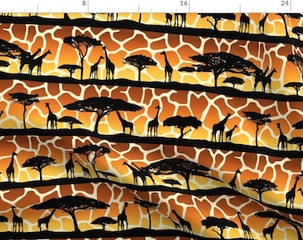 Giraffe Safari Fabric - Giraffe Sunset Safari Silhouettes (Large Scale) By Moonpuff - Giraffe Cotton Fabric By The Yard With Spoonflower