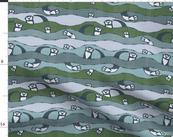 Otters Fabric - Frolic By Fabric Rocks - Otters Stripes Blue Green Cute Baby Boy Nursery Decor Cotton Fabric By The Yard With Spoonflower