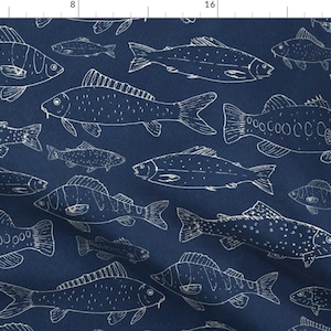 Freshwater Fish Fabric - Freshwater Fish Bass Carp Trout Salmon Perch By Arthousewife - Lake Cotton Fabric By The Yard With Spoonflower