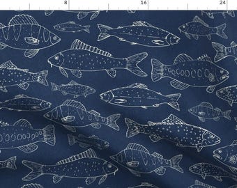 Freshwater Fish Fabric - Freshwater Fish Bass Carp Trout Salmon Perch By Arthousewife - Lake Cotton Fabric By The Yard With Spoonflower