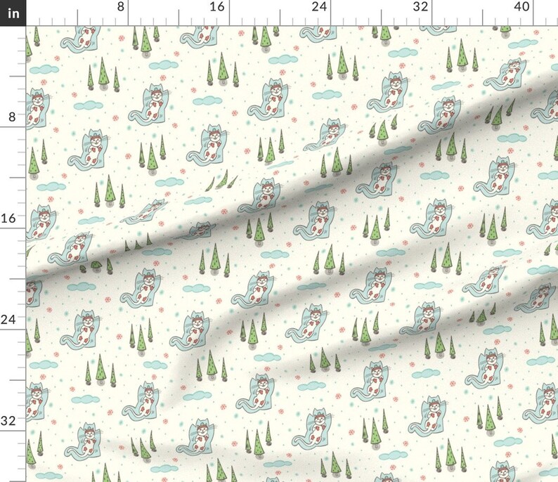 Snowy Cats Fabric Snow Angels Cream by Jaymehennel Snowy Etsy