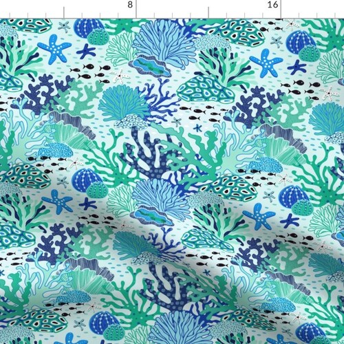 Sea Urchin Blue Coral Reef Ocean Nautical Fabric Coral Reef Etsy