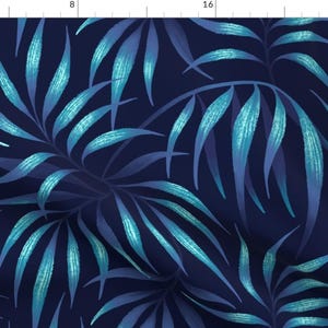 Palm Blue Tropical Botanical Fabric - Palm Leaf - Navy By Andreaalice - Palm Tropical Plants Cotton Fabric By The Yard With Spoonflower