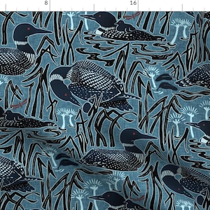 Ducks In Wetlands Fabric - Loons On The Lake by andrea_leonelli - Birds Pond Wildlife Loon Water Bird Lake Fabric by the Yard by Spoonflower