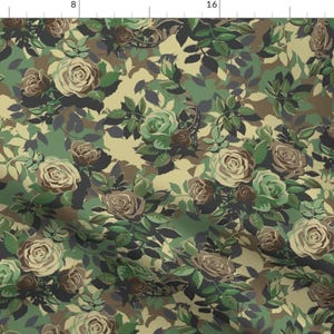 Camo Flowers Fabric - Camo Rose By Emilystoneprints - Green Brown Beige Military Wife Outdoors Cotton Fabric By The Yard With Spoonflower