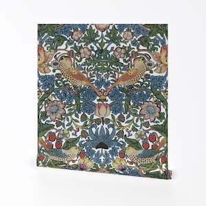 William Morris Removable Peel and Stick Wallpaper - Victorian Antique Vintage - Wall Art Wall Decor - Strawberry Thief by peacoquettedesigns