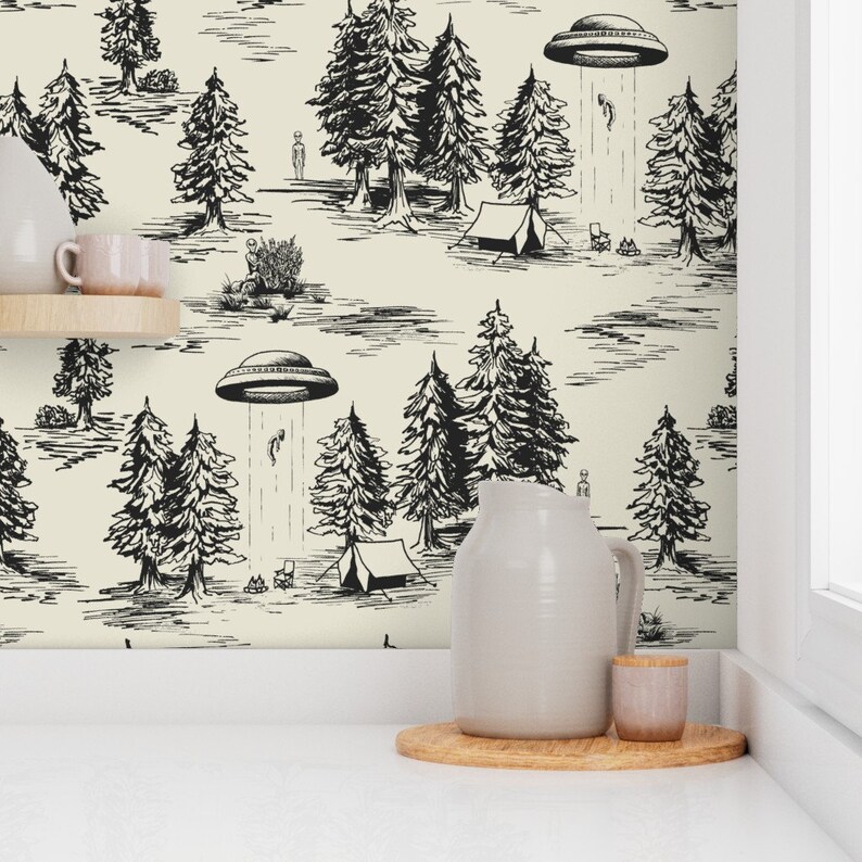Alien Wallpaper Alien Abduction Toile by Somecallmebeth - Etsy