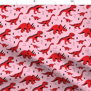 Dino Pink Fabric - Cool Scandinavian Kids Dino Friends Dinosaur Pattern Girls Pink Red By Littlesmilemakers - Dino Fabric With Spoonflower