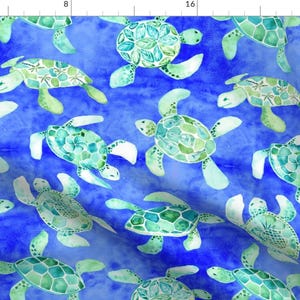 Watercolor Sea Turtles Fabric - Green Sea Turtle Hidden Honolulu  By Garden Girl Studio - Island Cotton Fabric By The Yard With Spoonflower