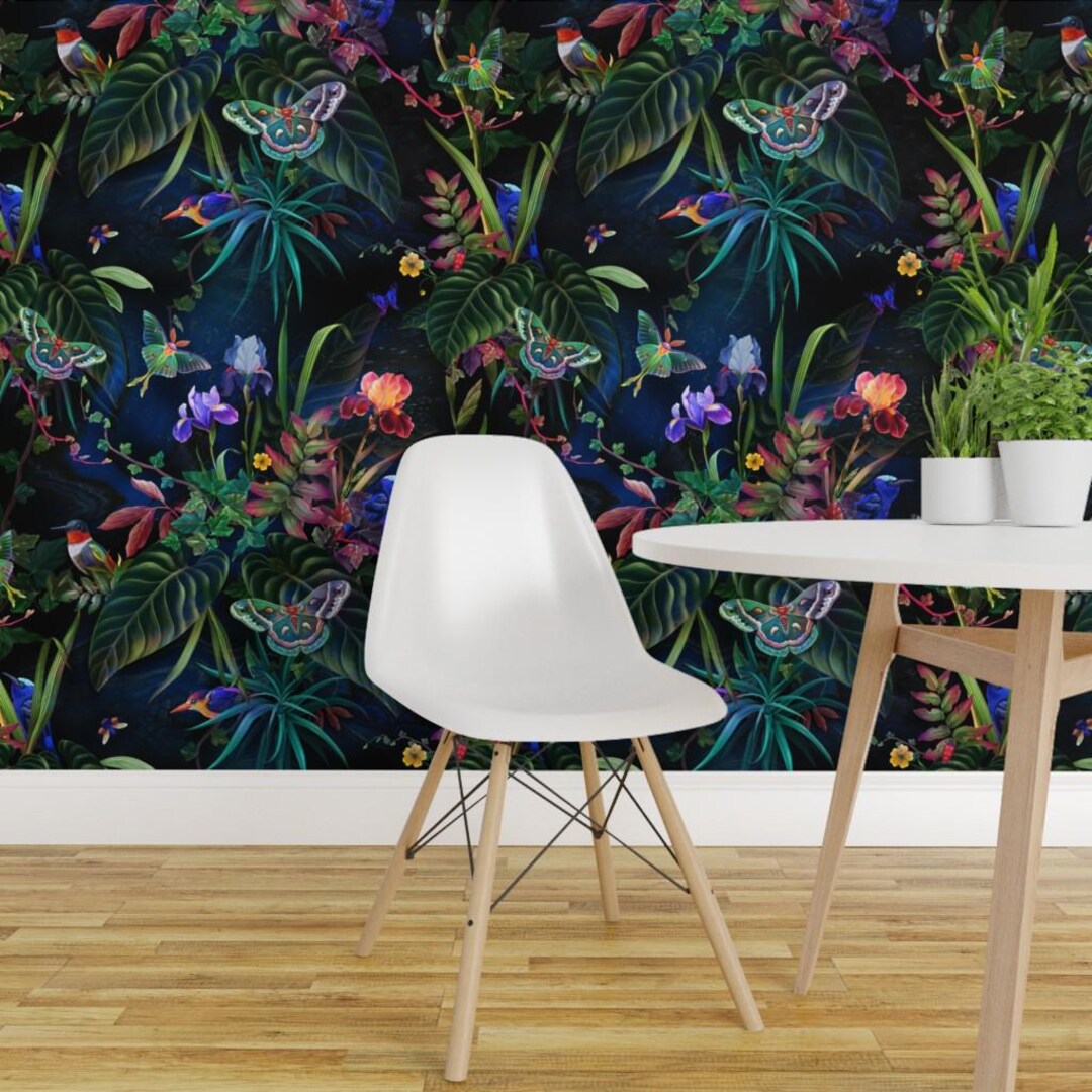 Tropical Jungle Peel and Stick Wallpaper - Maximalist Butterflies Birds ...