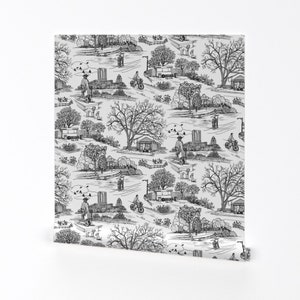 Austin Wallpaper - Austin Texas Toile, White By Hollishammonds - Black Custom Printed Removable Self Adhesive Wallpaper Roll by Spoonflower