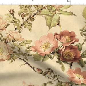 Watercolor Floral Fabric -Watercolor English Rose Parchment By Peacoquettedesigns- Vintage Floral Cotton Fabric By The Yard With Spoonflower