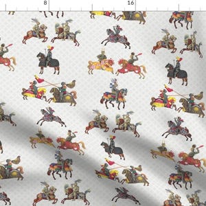 Medieval Fabric - Knights Parade By Keweenawchris - Medieval Jousting Knights Horses History Gray Cotton Fabric By The Yard With Spoonflower