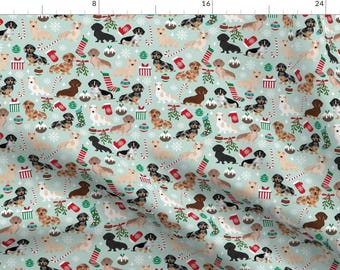 Dachshund Fabric - Doxie Christmas Dachshunds Dog Xmas Holiday By Petfriendly - Dachshund Cotton Fabric by the Yard with Spoonflower
