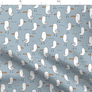 Seagull Sea Fabric - Little Baby Seagull By Littlesmilemakers - Shore Nautical Baby Nursery Cotton Fabric By The Yard With Spoonflower