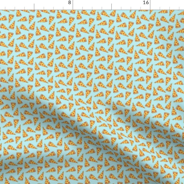 Pizza Fabric - Pizza  Light Blue Pastel Small Scale Food Fabric By Andrea Lauren - Novelty Pizza Cotton Fabric by the Yard With Spoonflower