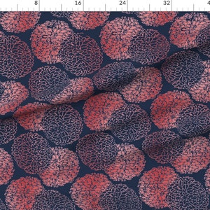 Chrysanthemum Floral Fabric Ming Chrysanthemum In Navy And Coral Pink By Willowlanetextiles Fabric by the Yard With Spoonflower image 3