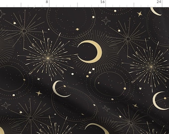 Black Celestial Fabric - Mystical Universe by milatoo - Outer Space Moon Stars Sun Burst Cosmic Galaxy Fabric by the Yard by Spoonflower