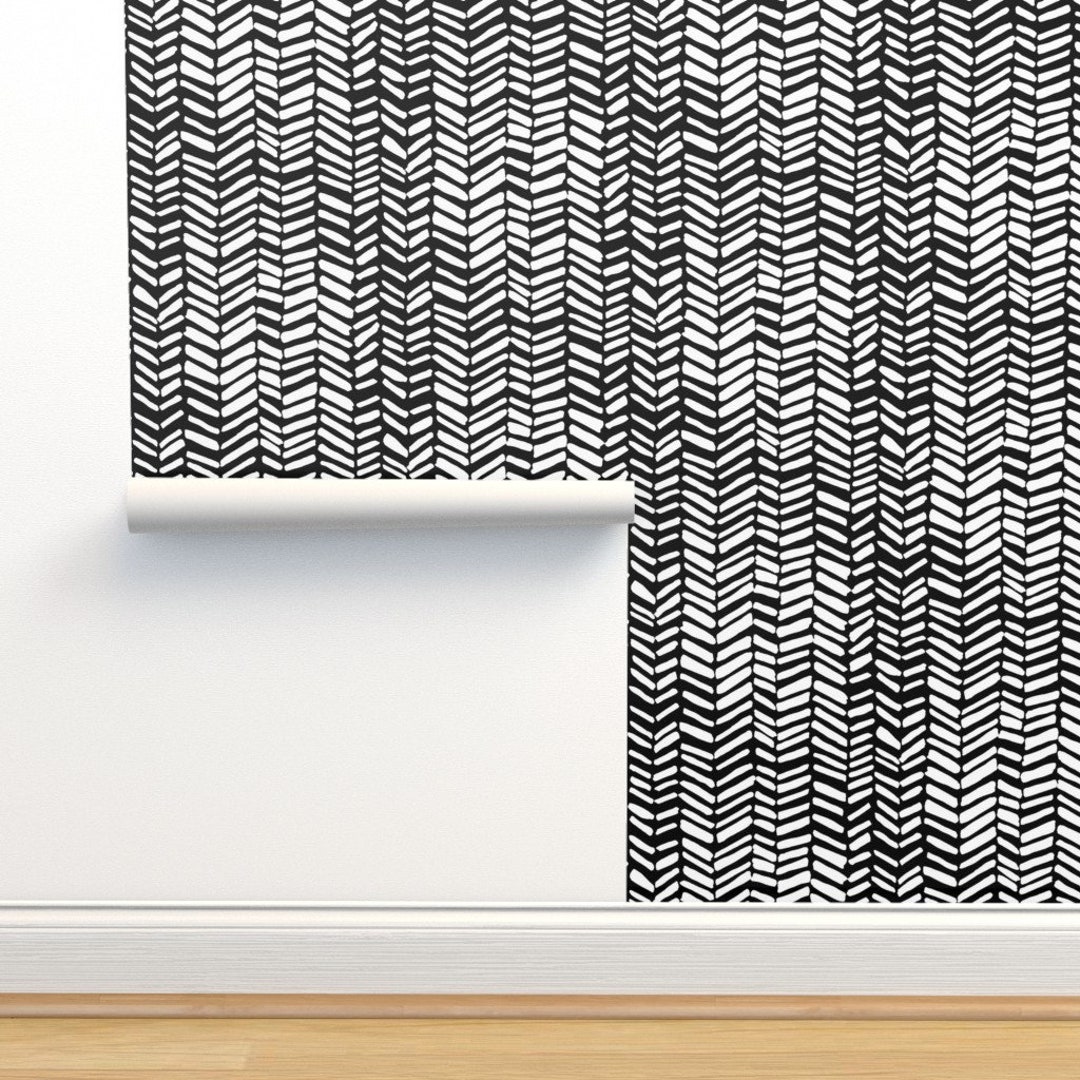 Herringbone Wallpaper Impression Black/white by Leanne - Etsy