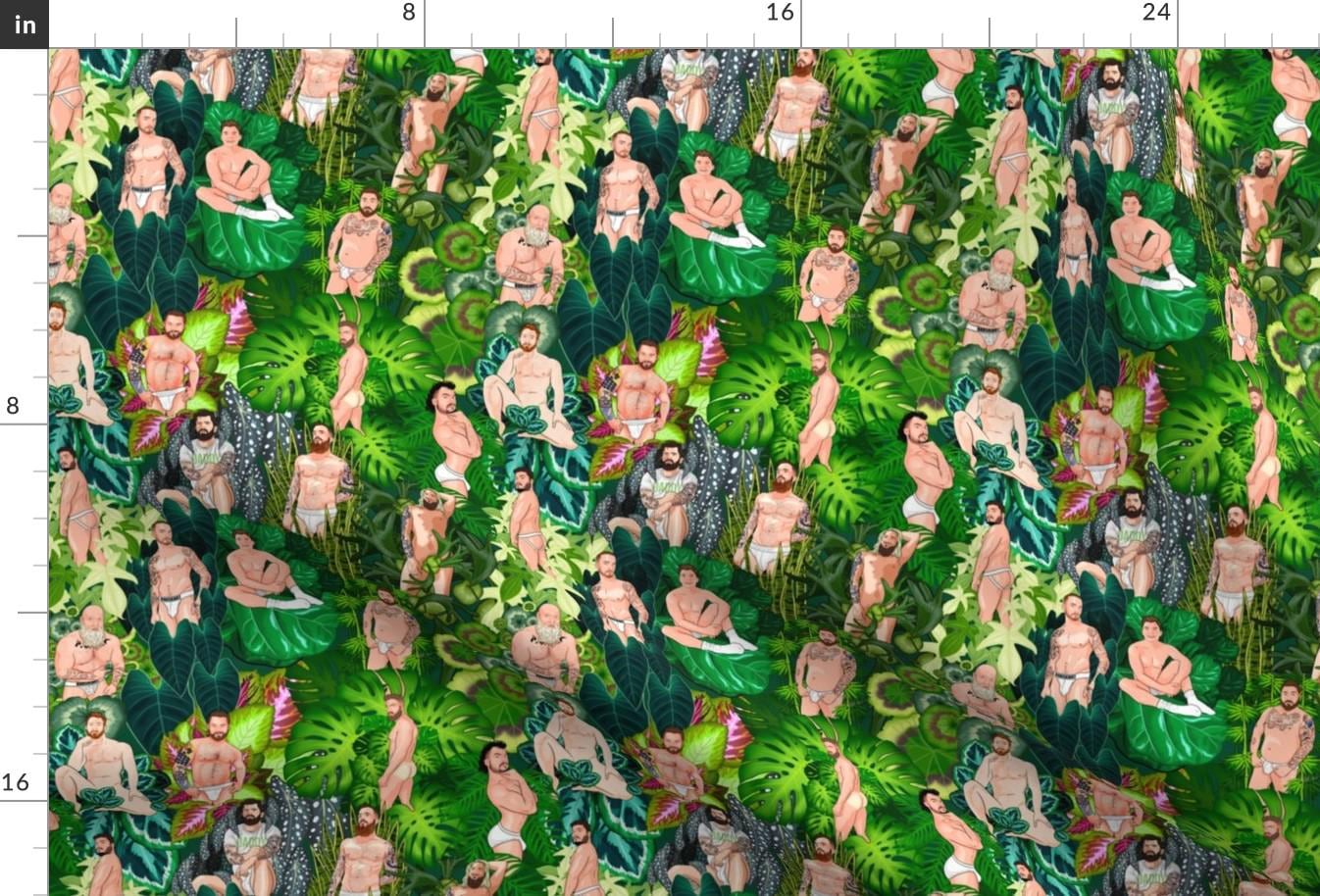 Houseplant Fabric - Plant Daddies by robskiart - Jungle Lgbtq Daddy Gay Homo Hunk Plant Daddy Mature Nsfw Fabric by the Yard by Spoonflower